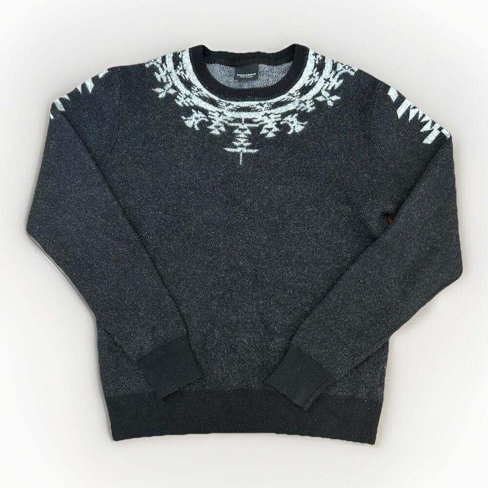 Marcelo Burlon Heumules Black Wool Nordic Print Sweater Size Large (Felted)